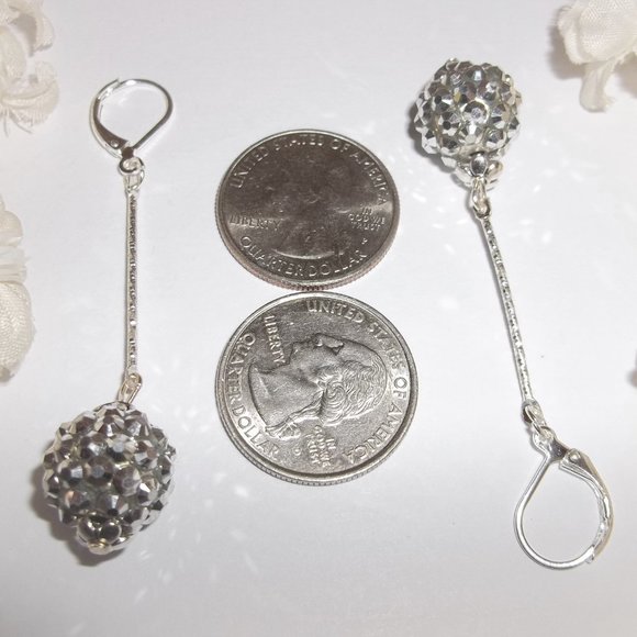 Long Sparkly Silver Disco Ball Earring Set Dangly Jewelry Party Chic NWT 7149 - Picture 3 of 8